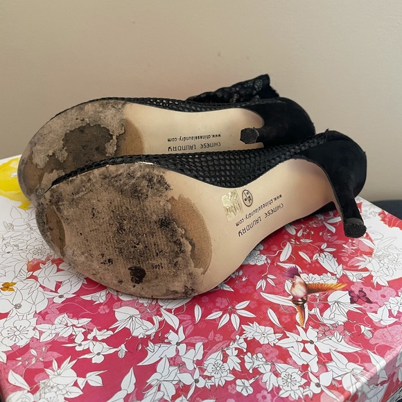 Open toe lace and net ankle boots - Picture 4 of 4